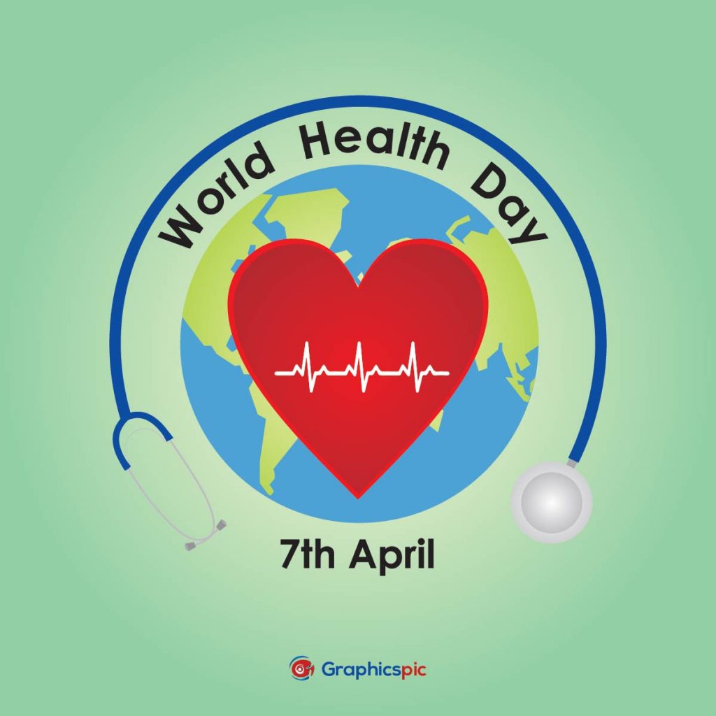 World health day with green background and heart symbol free vector