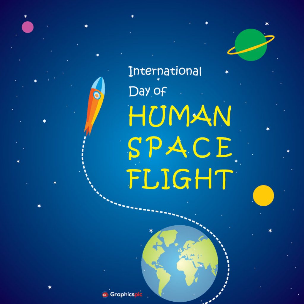 Flat illustration of the International Day of Human Space Flight image