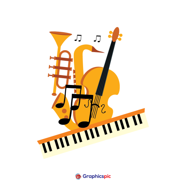 Musical instrument Saxophone, Trumpet, Cello, Guitar, Keyboard vector icon set free vector