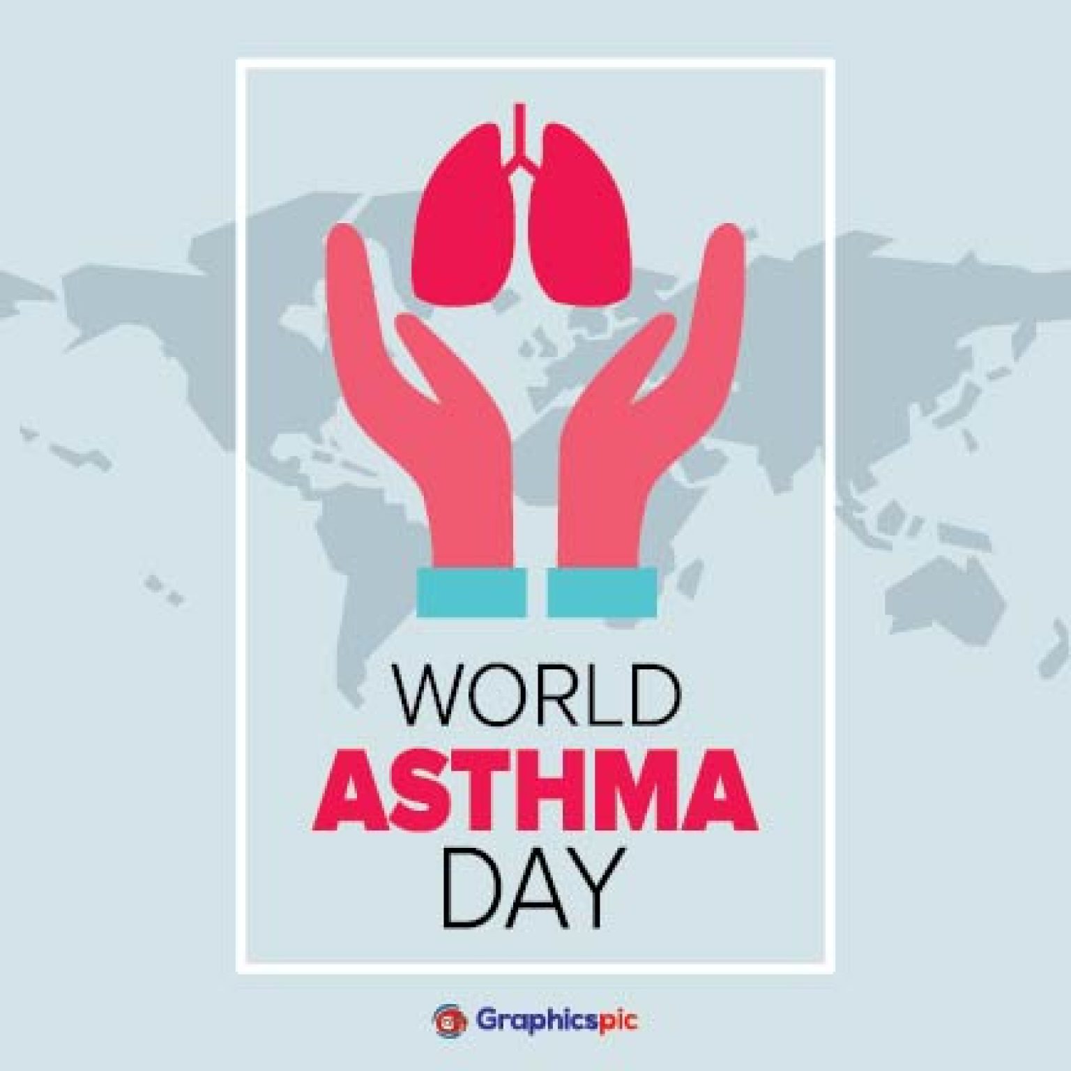World asthma day awareness poster with healthy lungs caring in hand