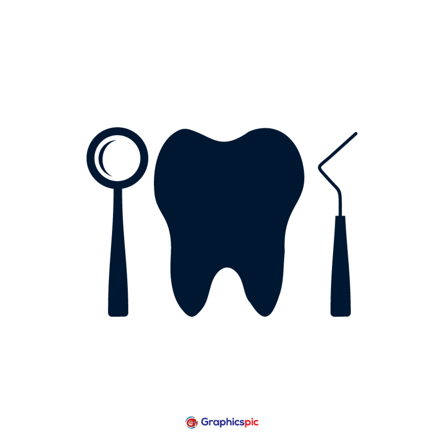 Dentist tools mouth mirror periodontal explorer icon with tooth symbol image Vector Graphics Pic