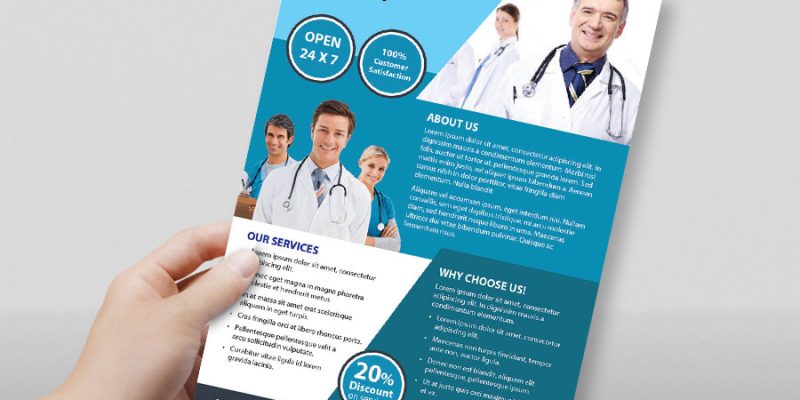 Creative hospital, medical, health flyer template – free vector