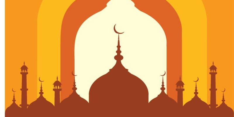 Realistic eid mubarak background with lalten and mosque illustration –  Free Vector