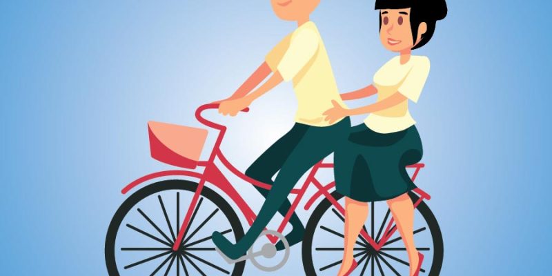 Vector illustration of world bicycle day with couple riding a bicycle background – free vector