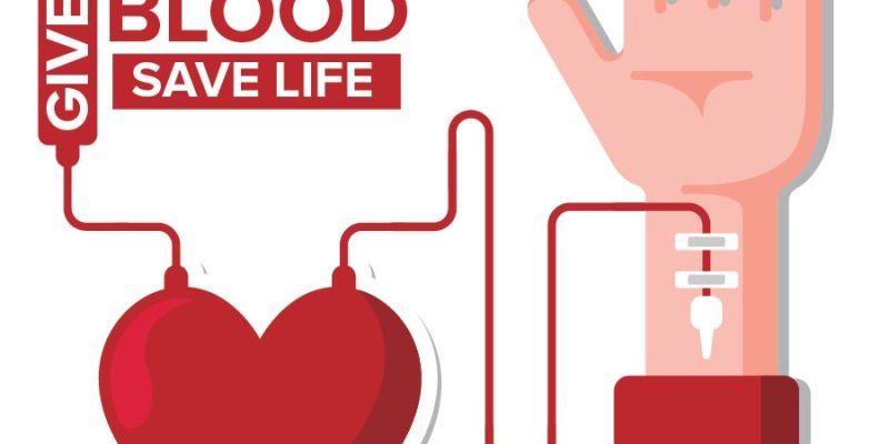 Vector illustration of world blood donor day background with arm and a heart – free vector