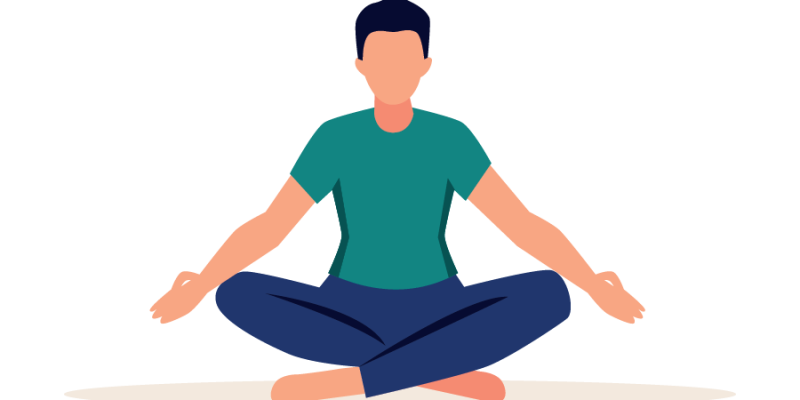 Flat design of meditation concept with man icon illustration – free vector