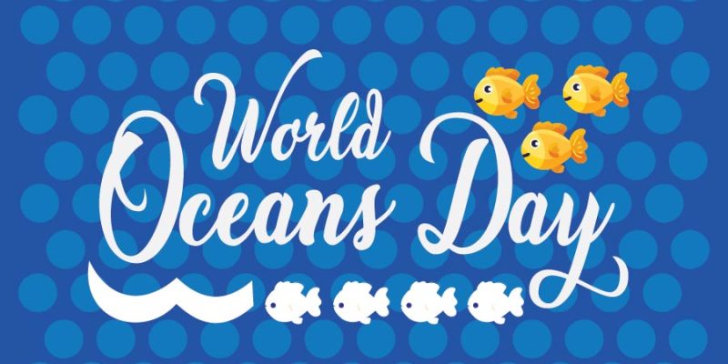 World oceans day background illustration with fish image  – Free Vector