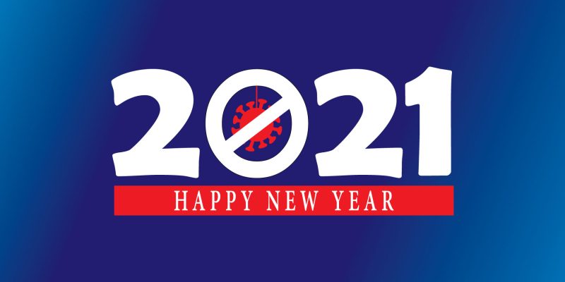 Happy new year 2021 with blue background in covid times – free vector
