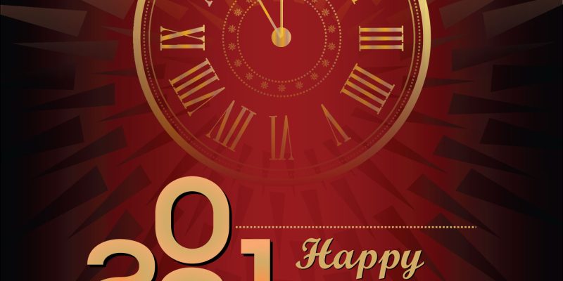 2021 happy new year with clock and clock background – Free Vector