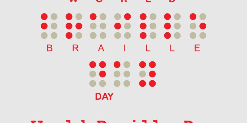 Poster for annual celebration of World Braille Day with text World Braille Day made by braille alphabet – free vector