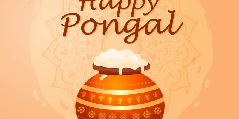 Happy pongal south indian harvesting festival greeting card background illustration – free vector
