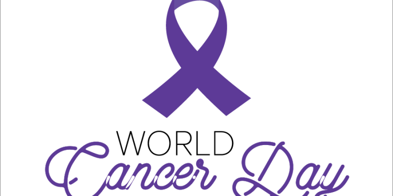 Flat world cancer day illustrated with blue ribbon poster – free vector