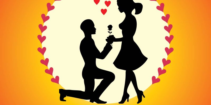 Man proposing to a woman standing on knee background on the theme of Happy Propose Day pik – Free Vector
