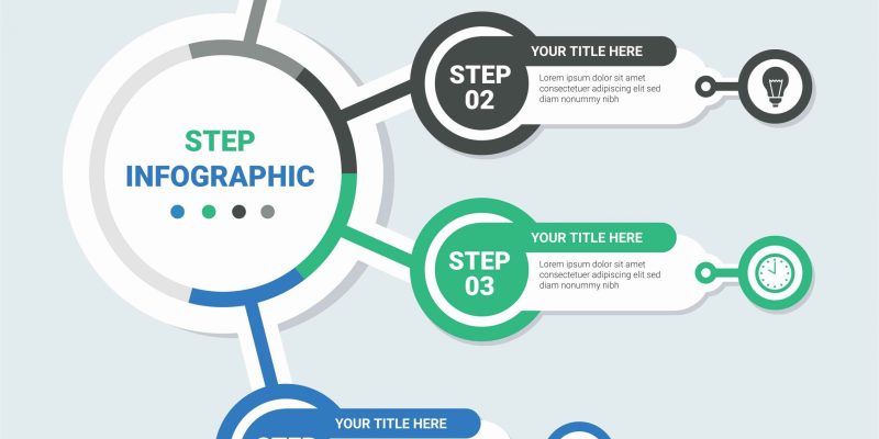 Infographic template with four elements steps or options, workflow, process diagram – Vector