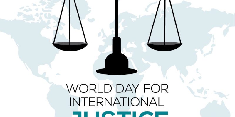 Vector illustration for world day for international justice observed on July 17 post design with justice scale symbol image – free vector