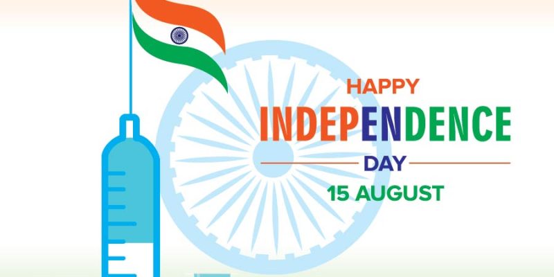 Happy independence day 15 August and vaccination concept with tricolour flag, vaccine injection and typography win the fight against corona virus covid 19 pandemic – free vector