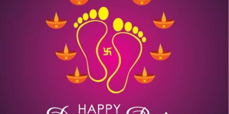 Vector illustration of Happy Durga Puja with Goddess Durga footprin, Jai Mata Di, navratri durga pooja festival background – Free Vector