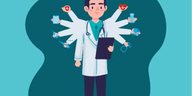 Doctor with multiple hands. Concept of multitasking medical Doctor vector illustration Image & Art, Doctor Vector Icon Cartoon Mail doctor Stock Vector – Free Vector