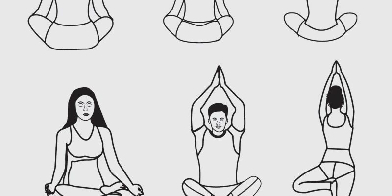 Yoga poses line art icons style. Vector illustrations.
