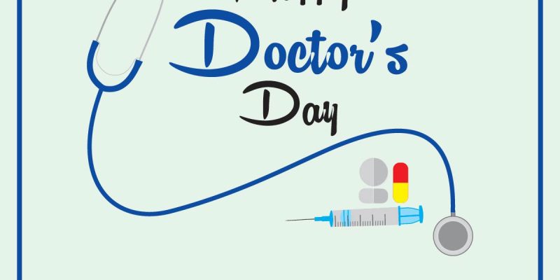 Happy doctors day with stethoscope poster background – free vector