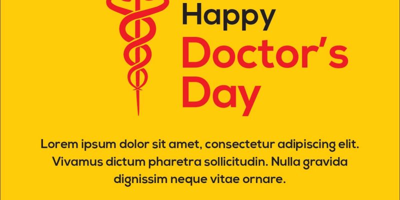Happy doctors day with medical symbol caduceus with snakes & wings yellow background – Free Vector