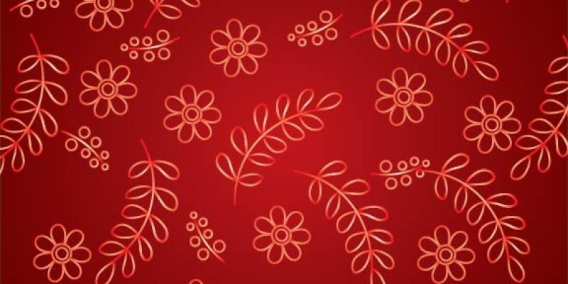 Hand drawn floral elements red color background – free photo