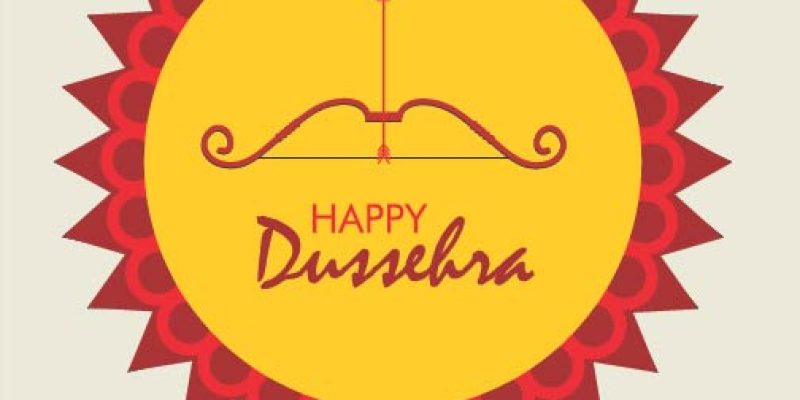 Happy dussehra greeting card with bow Hindu festival – free vector