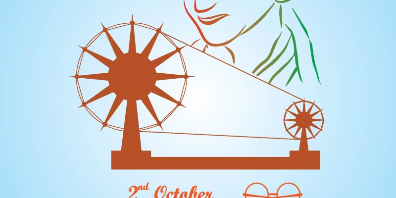Vector illustration of Mahatma Gandhi jayanti, 2nd October with spinning wheels, charkha – free vector