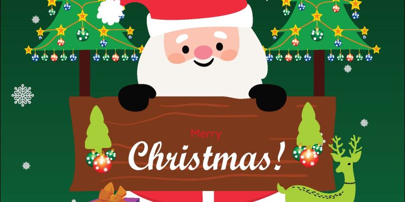 Merry christmas with santa greetings card – free vector