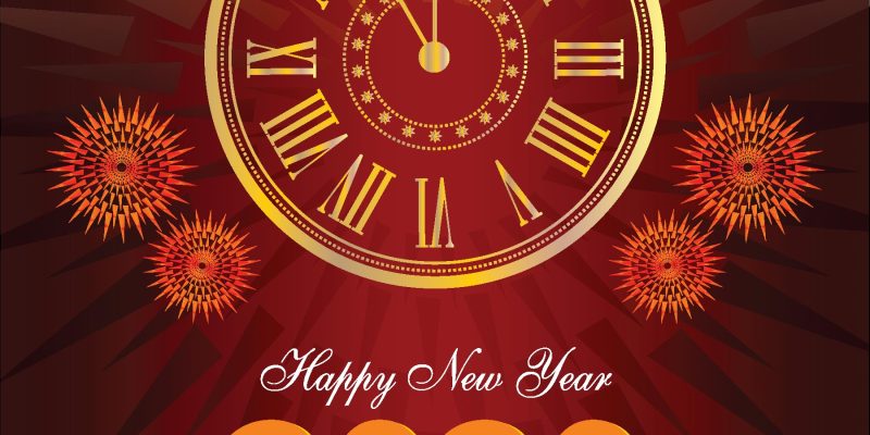 Happy new year 2020 background with clock – free vector