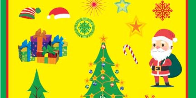 Christmas elements with yellow background – free vector
