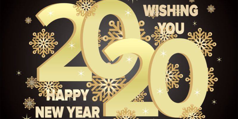 Wish you a happy new year 2020 with decorated black background – Free Vector