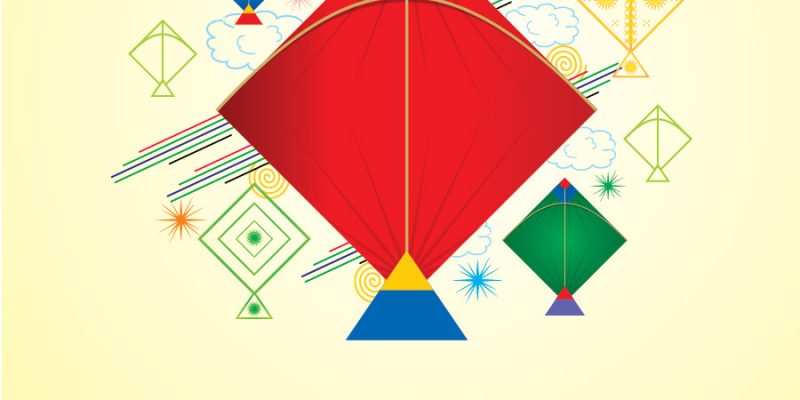 Happy makar sankranti festival post card with colorful kites – free vector