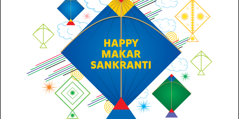Happy makar sankranti festival post card with colorful kites – free vector