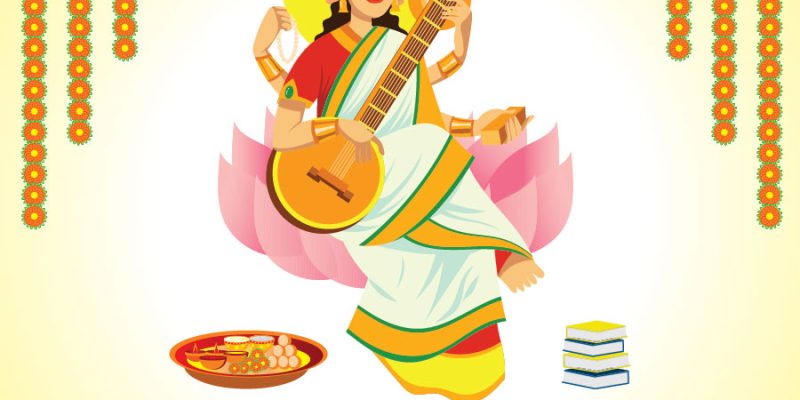Vector illustration of Goddess Saraswati for Vasant Panchami Puja of India – Free Vector