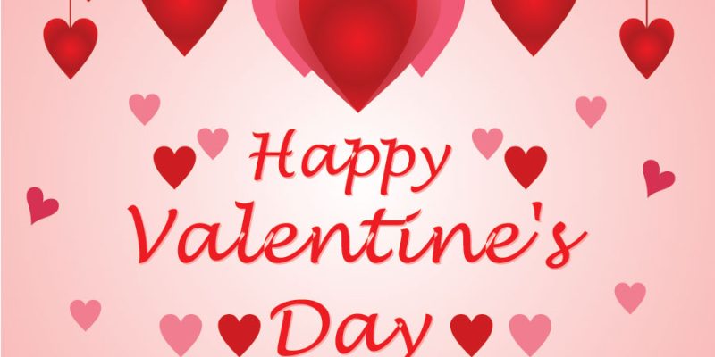 Valentines Day post background with hanging hearts. Love design concept – free vector