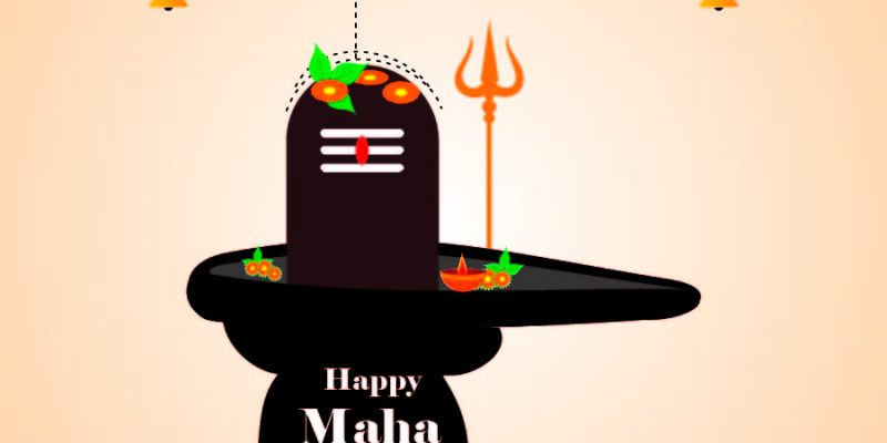 Greeting card for Maha Shivratri with bell and shiva trishul, a Hindu festival illustration picture – free vector
