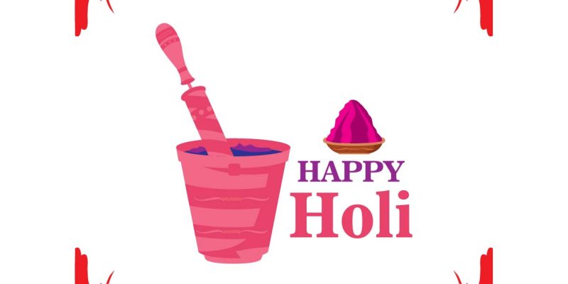 Bucket of colors and pichkari happy holi background – free vector