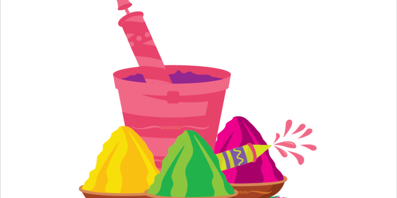 Happy holi colorful elements for card design – free vector