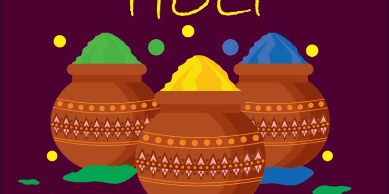 Holi festival in flat greetings design background – free vector