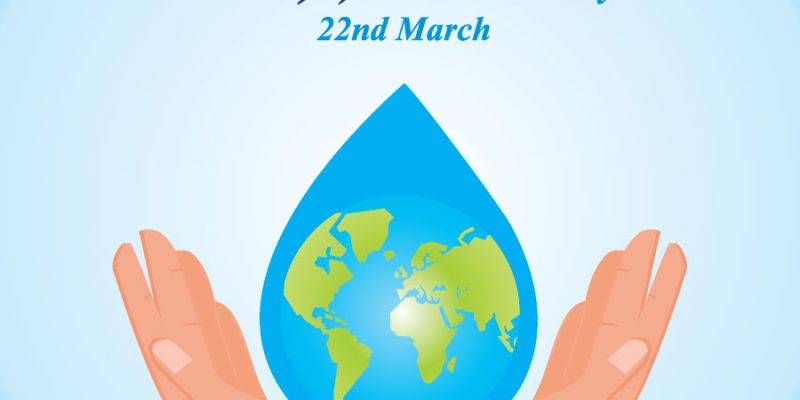 Hands with drop of water with world background – free vector