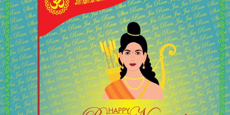 Shree ram navami festival card with om symbol flag design – Free Vector