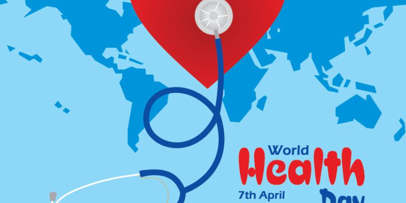 World Health Day heart and stethoscope design with world map –  Free Vector