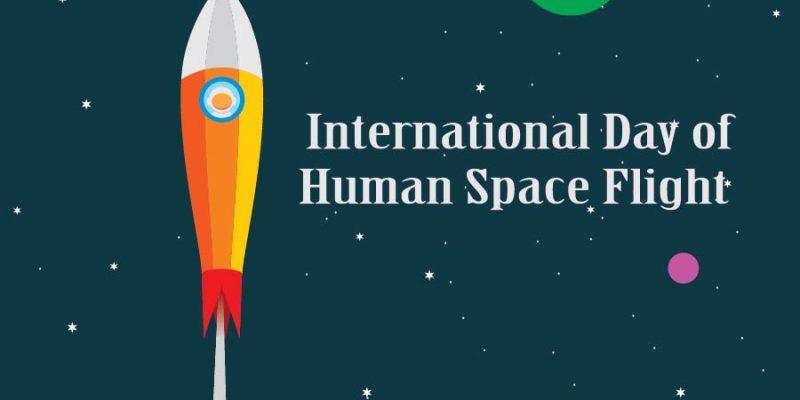 12 April Cosmonautics Day banner with rocket. International day human space flight photo – free vector