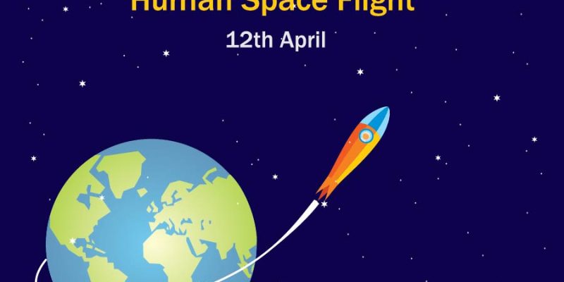 International day of human space flight with rocket & earth picture – Free Vector