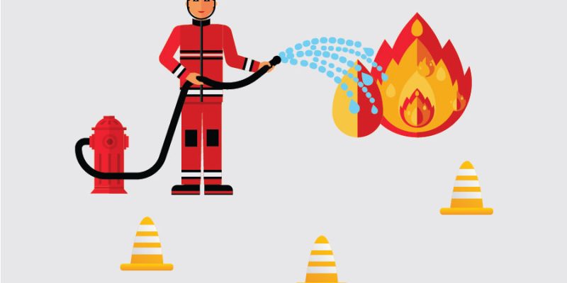 Firefighter with fire extinguisher  – Free Vector
