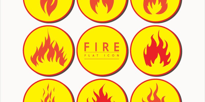Fire flame icon with long shadow. Flat design style. Round icon, Various Shapes Of Fire Icon Collection – free vector