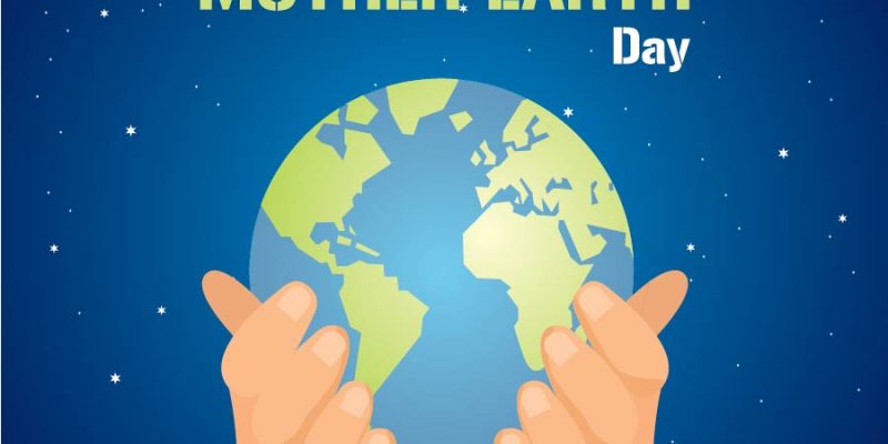 Happy mother earth day with hand on earth – free vector