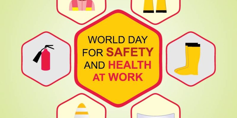 World day for safety and health at work with safety equipments set – free vector