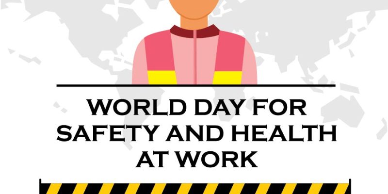 World safety and health at work day with worker, road corn illustration – free vector